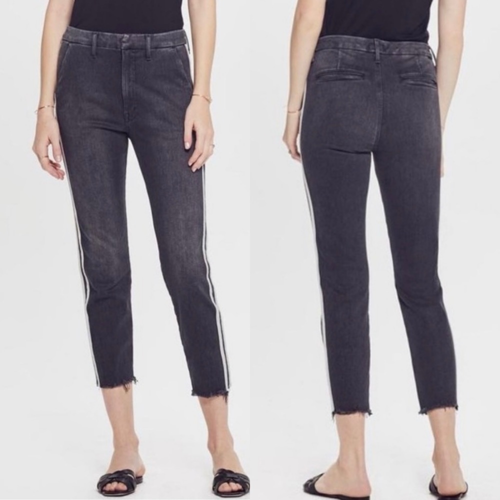 Mother the Shaker Prep Fray Cropped Denim Jeans in Dear Mr Black Racer - 30